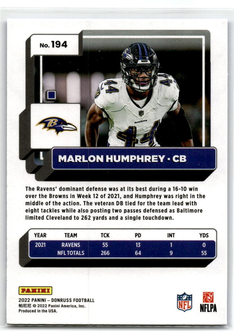 2022 Donruss #194 Marlon Humphrey Blue Press Proof NM