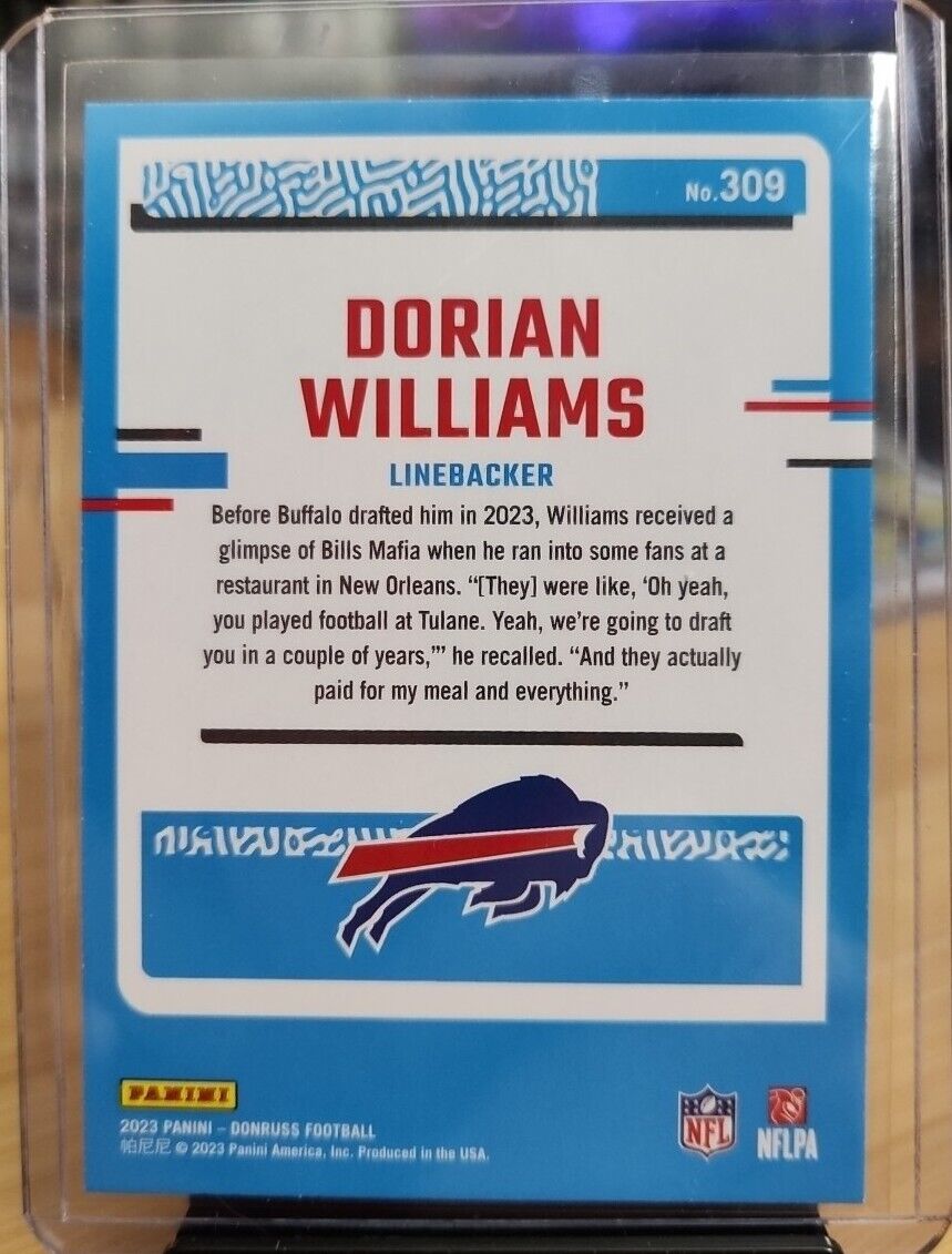  2023 Donruss Football Rated Rookie Dorian Williams # 309 RC Bills