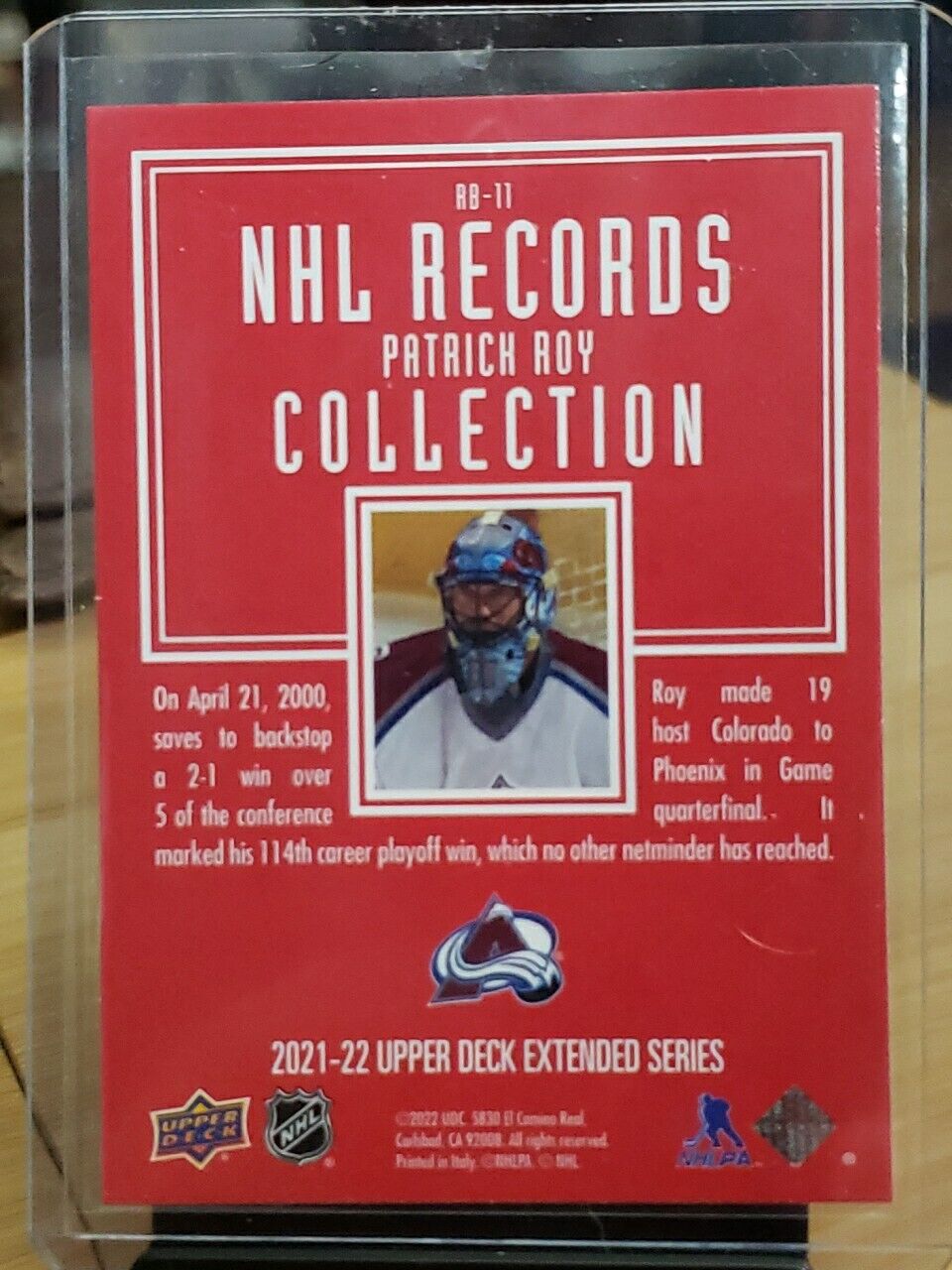 2021-22 Extended Series Record Collections #RB-11 Patrick Roy