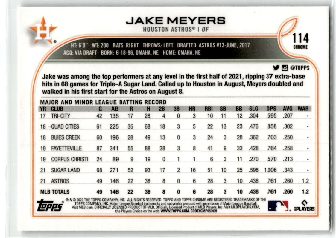 2022 Topps Chrome #114 Jake Meyers NM