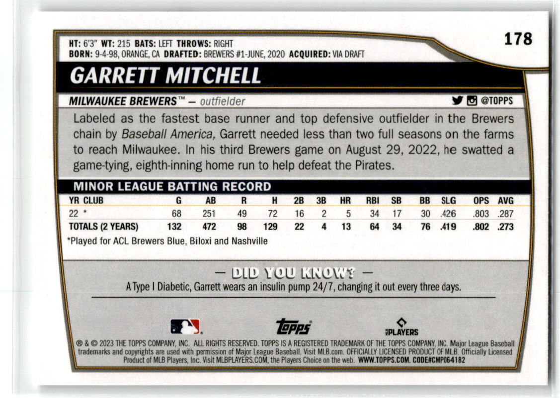 2023 Topps Big League #178 Garrett Mitchell NM