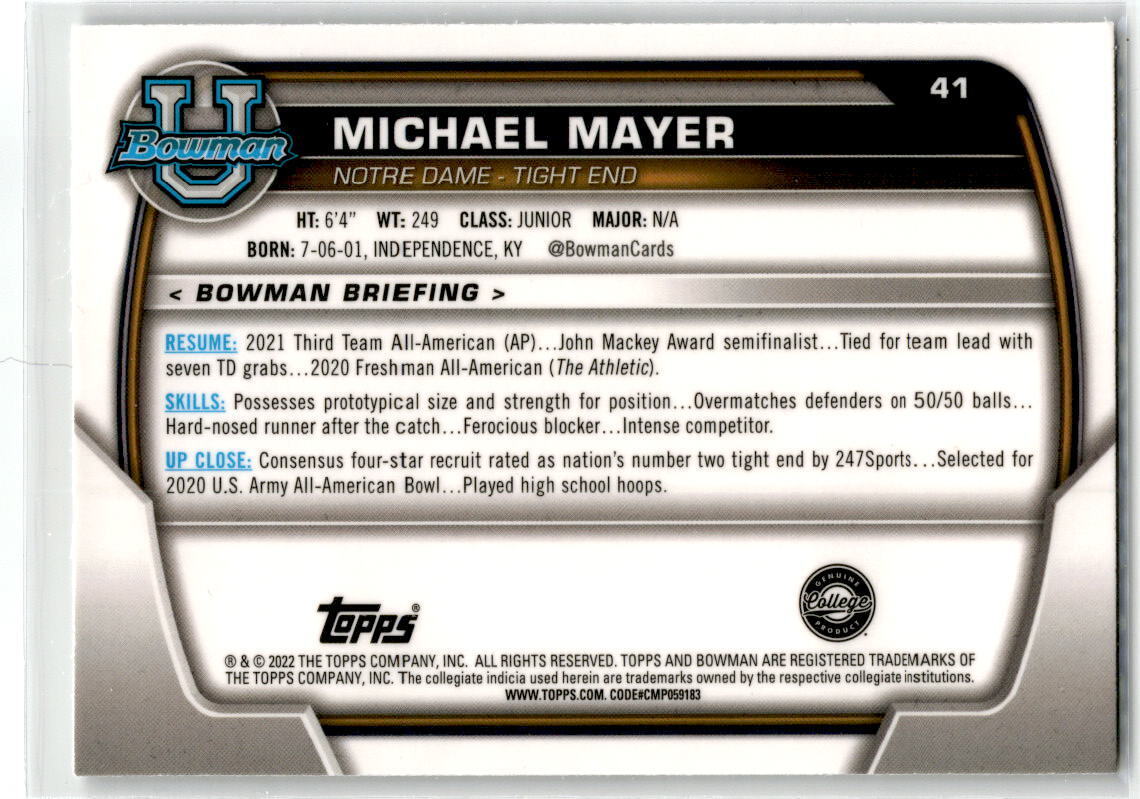 2022 Bowman Chrome University #41 Michael Mayer NM