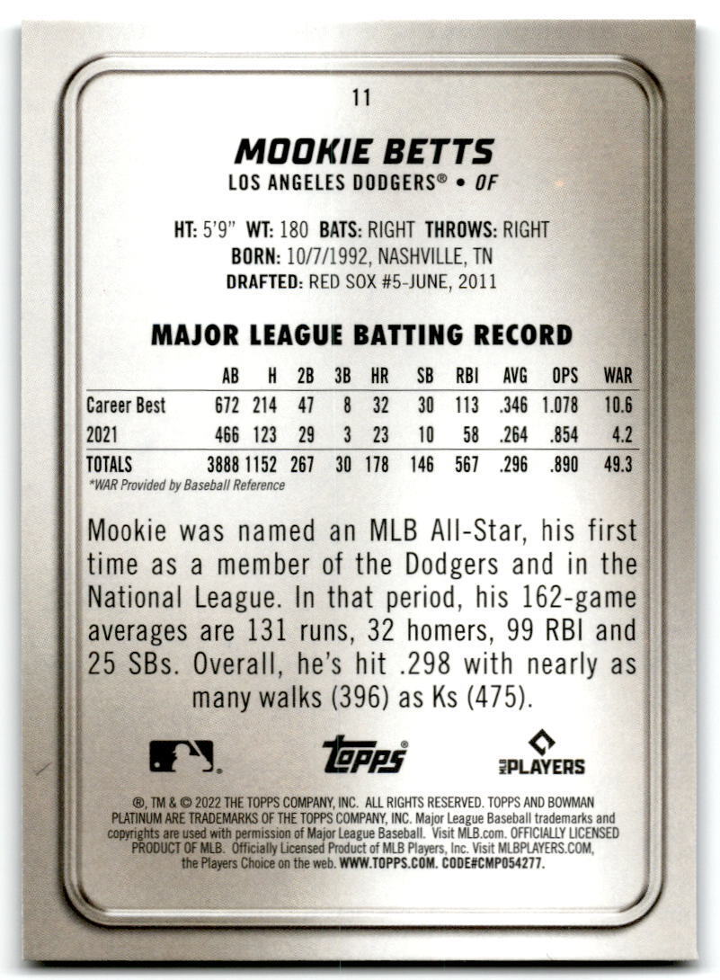 2022 Bowman Platinum #11 Mookie Betts NM