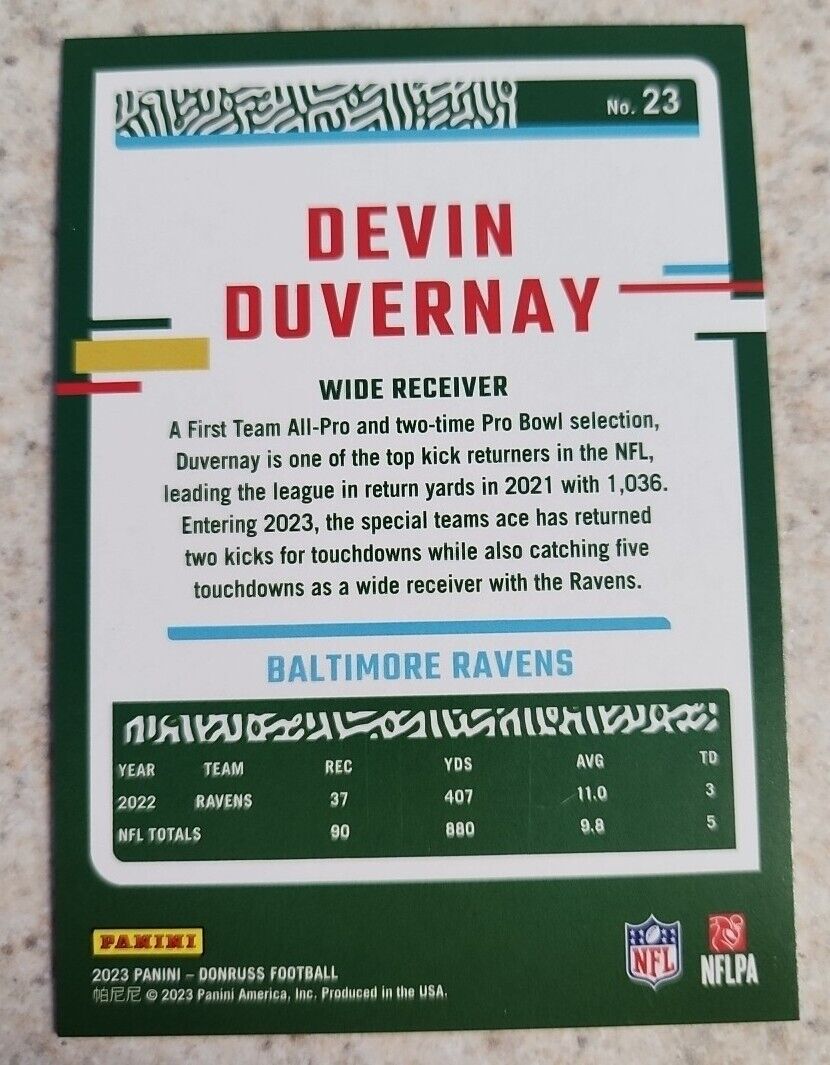 2023 DONRUSS FOOTBALL PURPLE SEASON STAT LINE 62/407 DEVIN DUVERNAY RAVENS #23