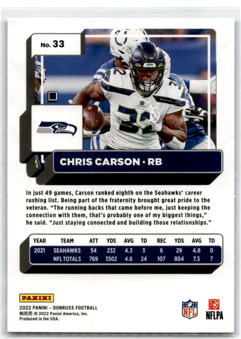 2022 Donruss #33 Chris Carson NM