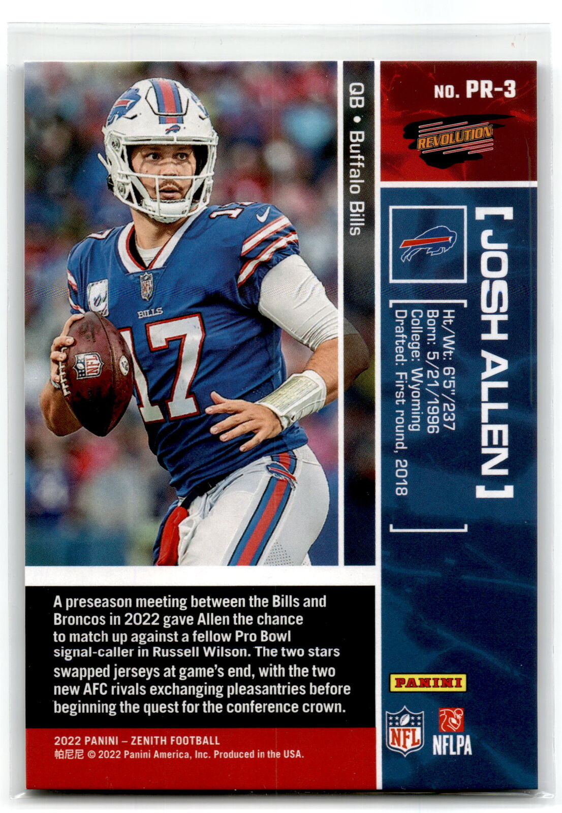 2022 Zenith #PR-3 Josh Allen Pacific Revolution NM