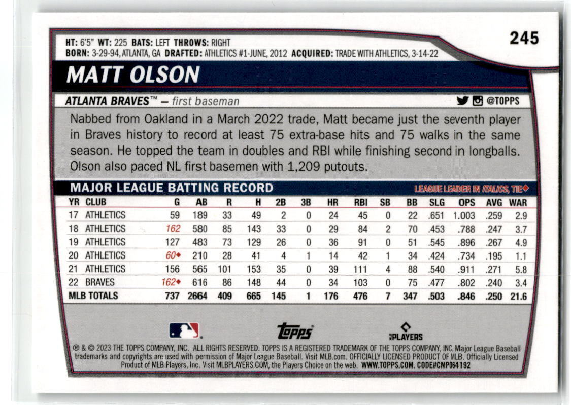 2023 Topps Big League #245 Matt Olson NM