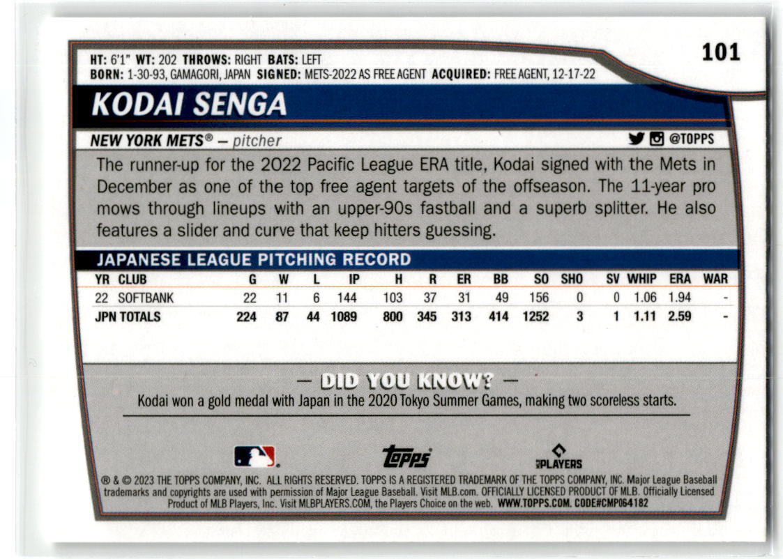 2023 Topps Big League #101 Kodai Senga NM