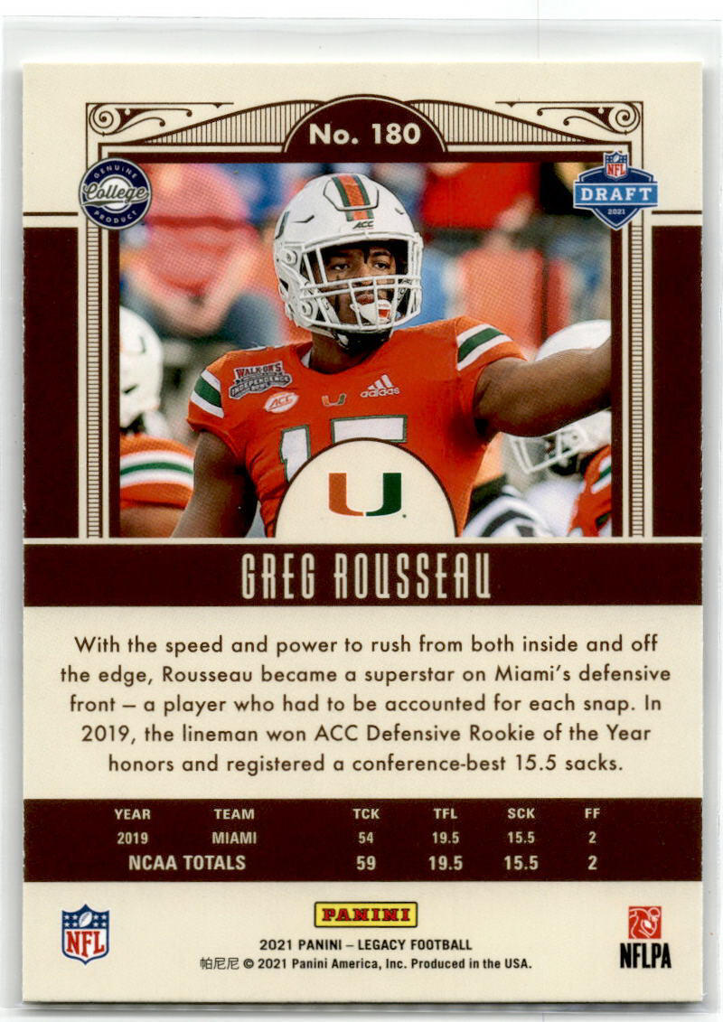 2021 Panini Legacy #180 Greg Rousseau NM