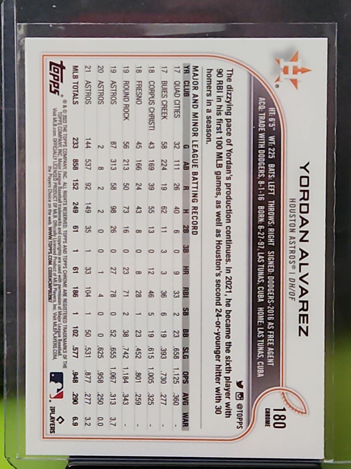 2022 Topps Chrome X-Fractor #180 Yordan Alvarez Houston Astros