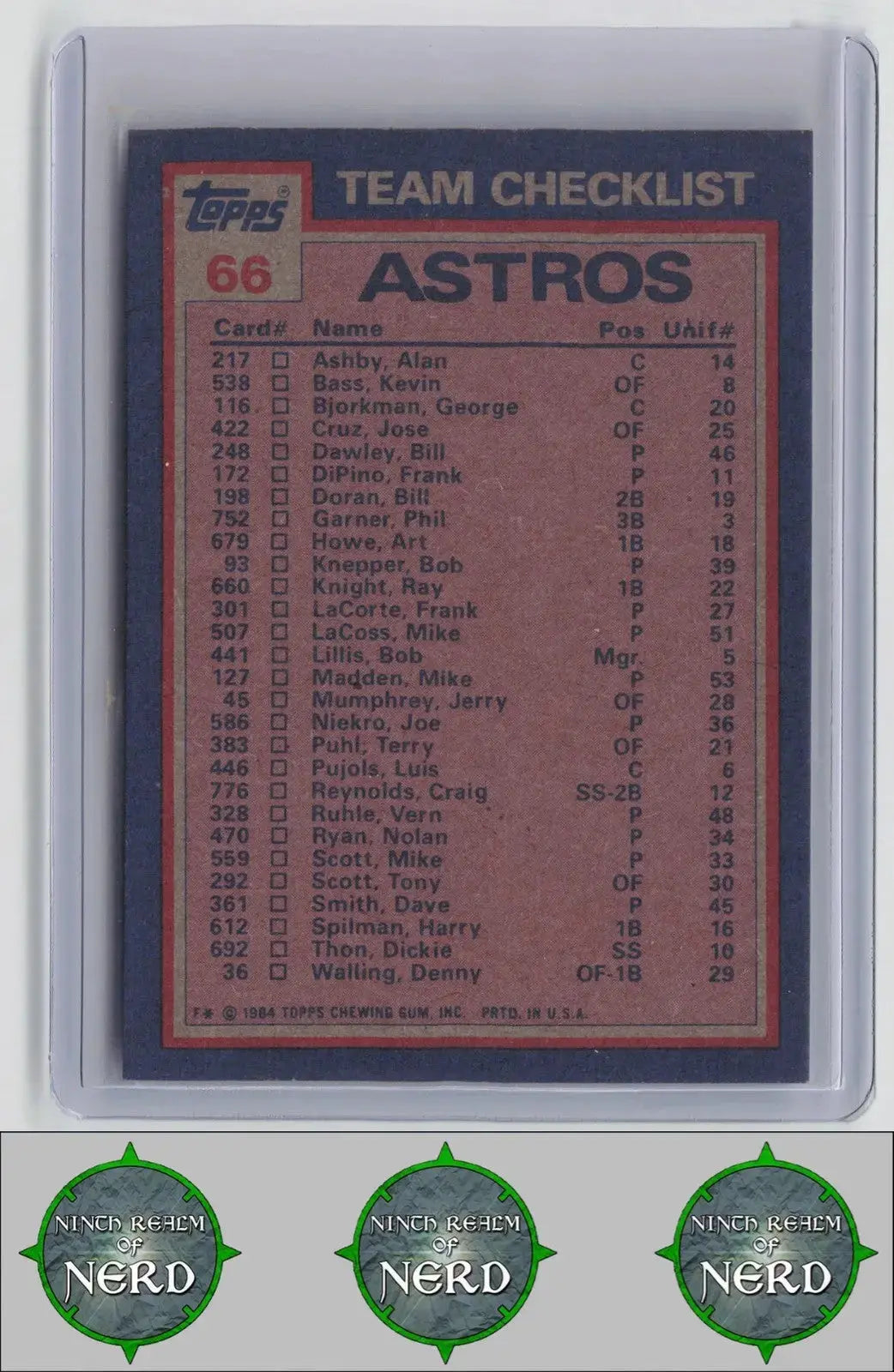 1984 Topps #66 Astros Leaders Checklist Jose Cruz Nolan Ryan
