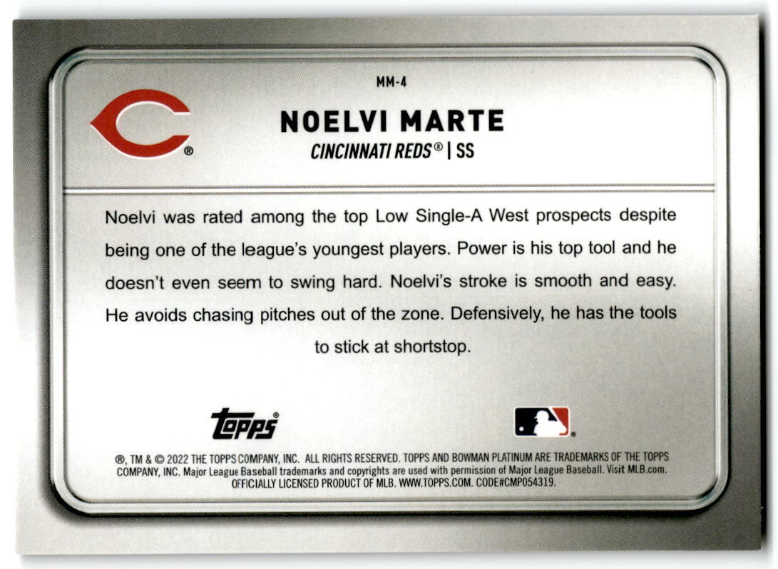 2022 Bowman Platinum #MM-4 Noelvi Marte Minted in Merit NM