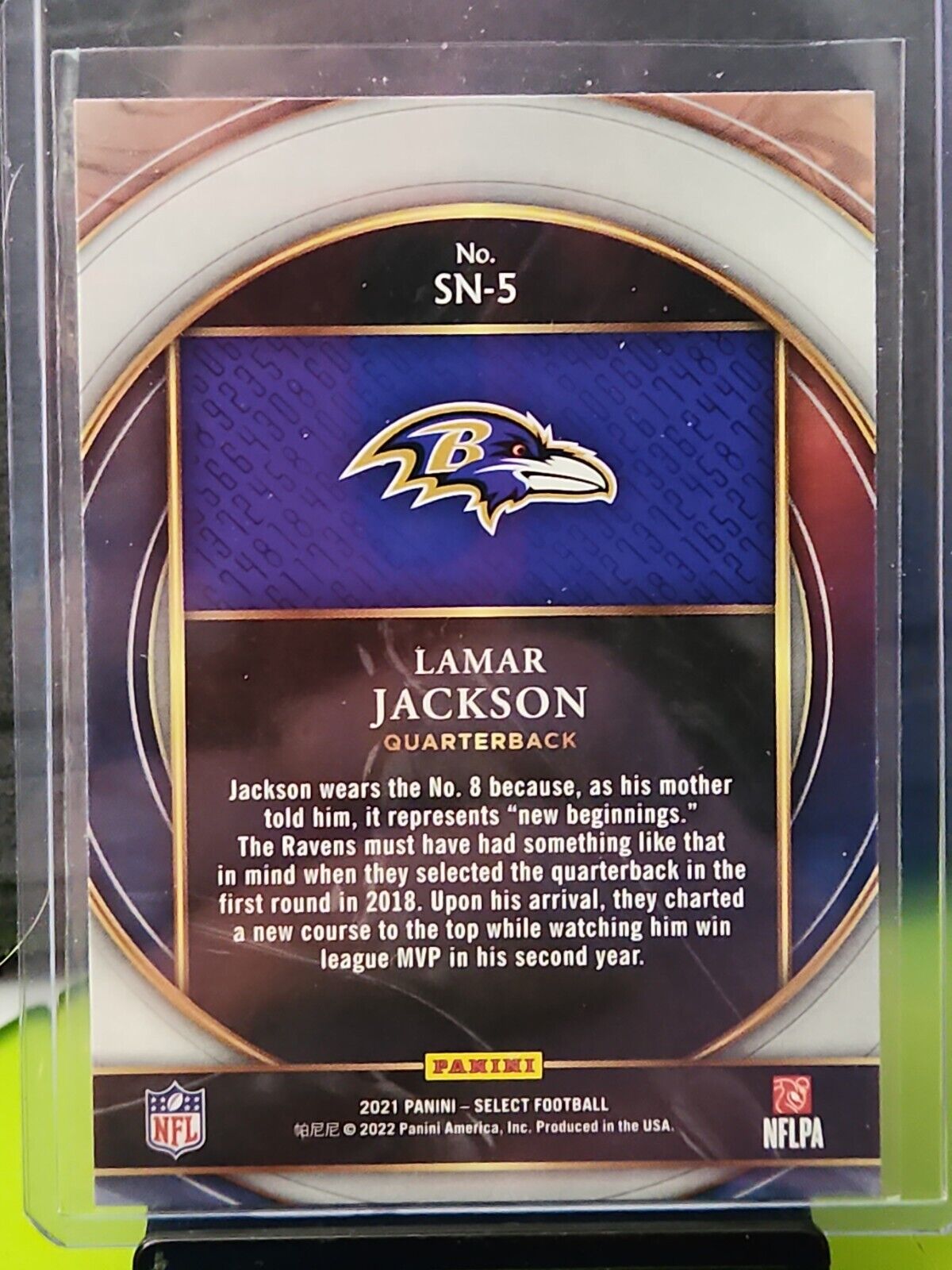 LAMAR JACKSON 2021 Select Football SELECT Numbers Insert #SN-5 Baltimore Ravens