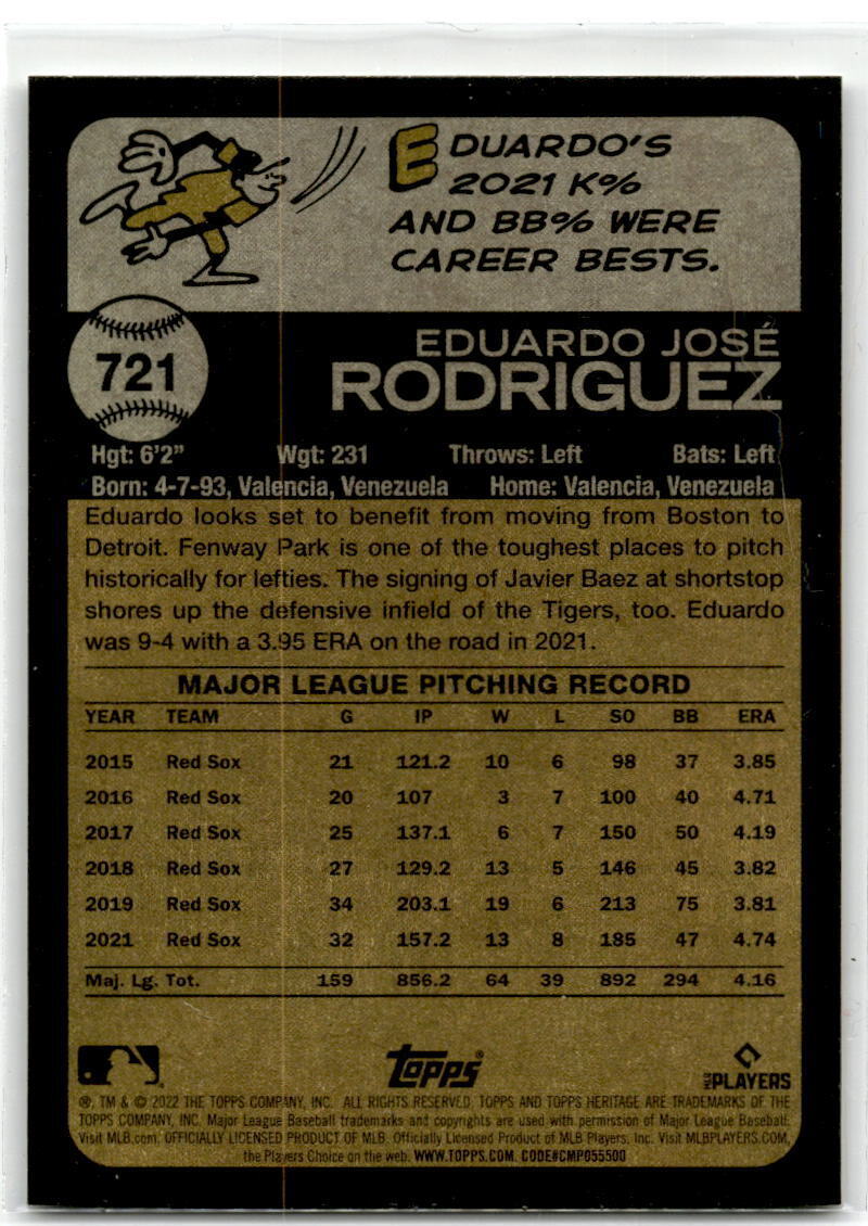 2022 Topps Heritage #721 Eduardo Rodriguez NM