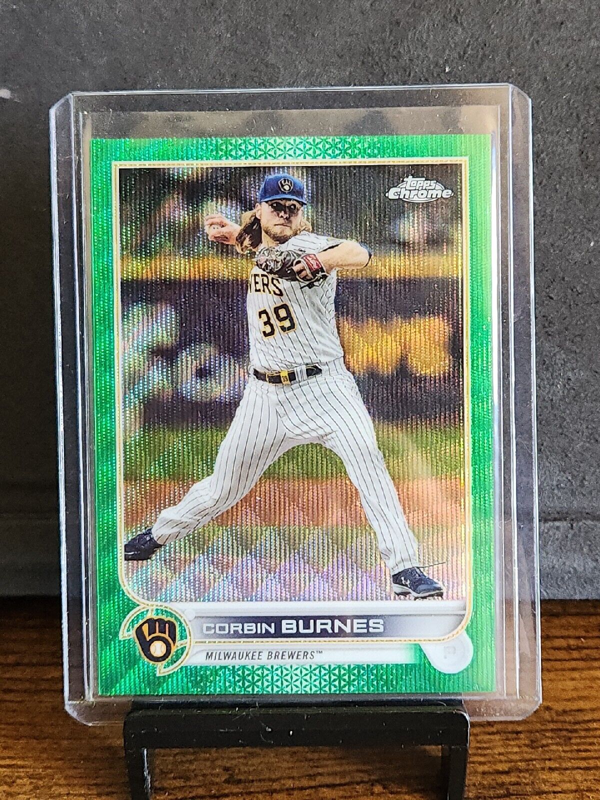 2022 Topps Chrome Corbin Burnes Green wave Refractor # /99 Brewers