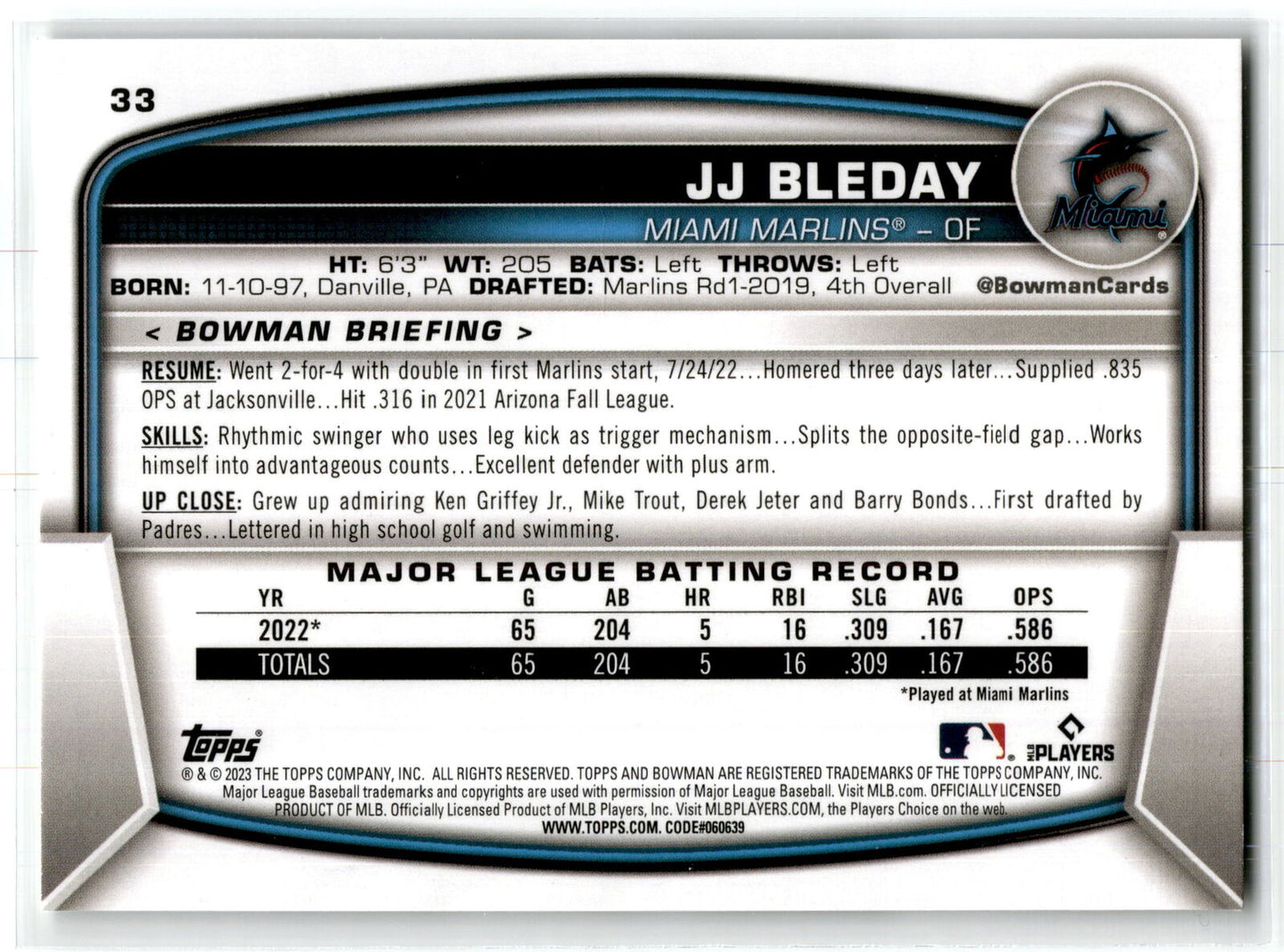 2023 Bowman #33 JJ Bleday NM