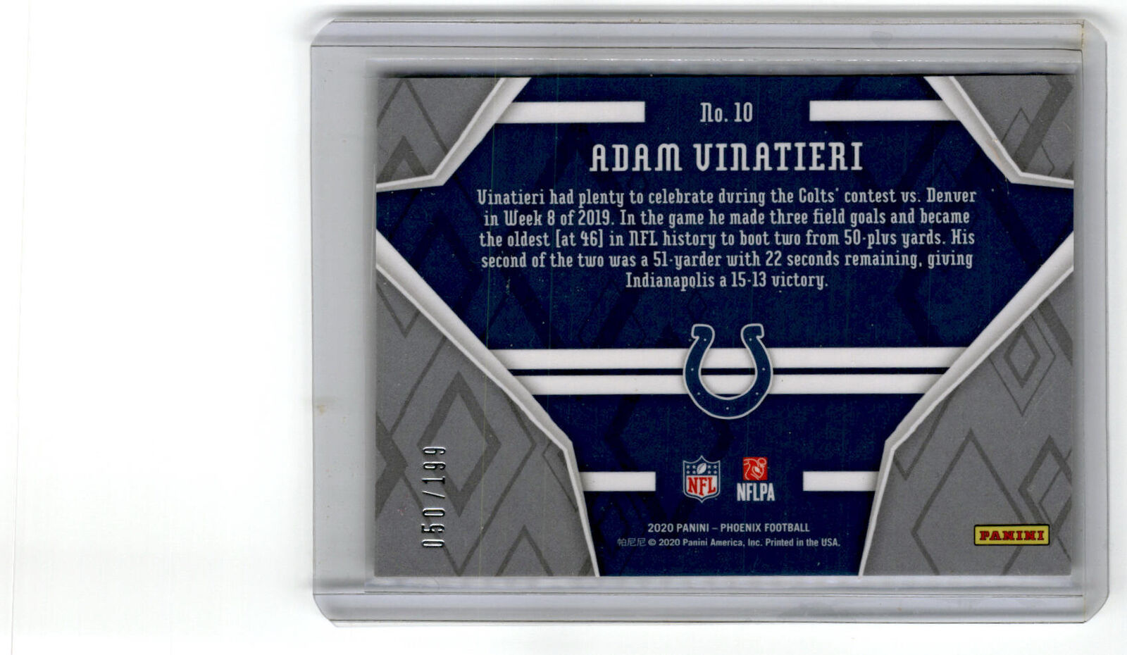 2020 Panini Phoenix #10 Adam Vinatieri Game Over Pink #/199