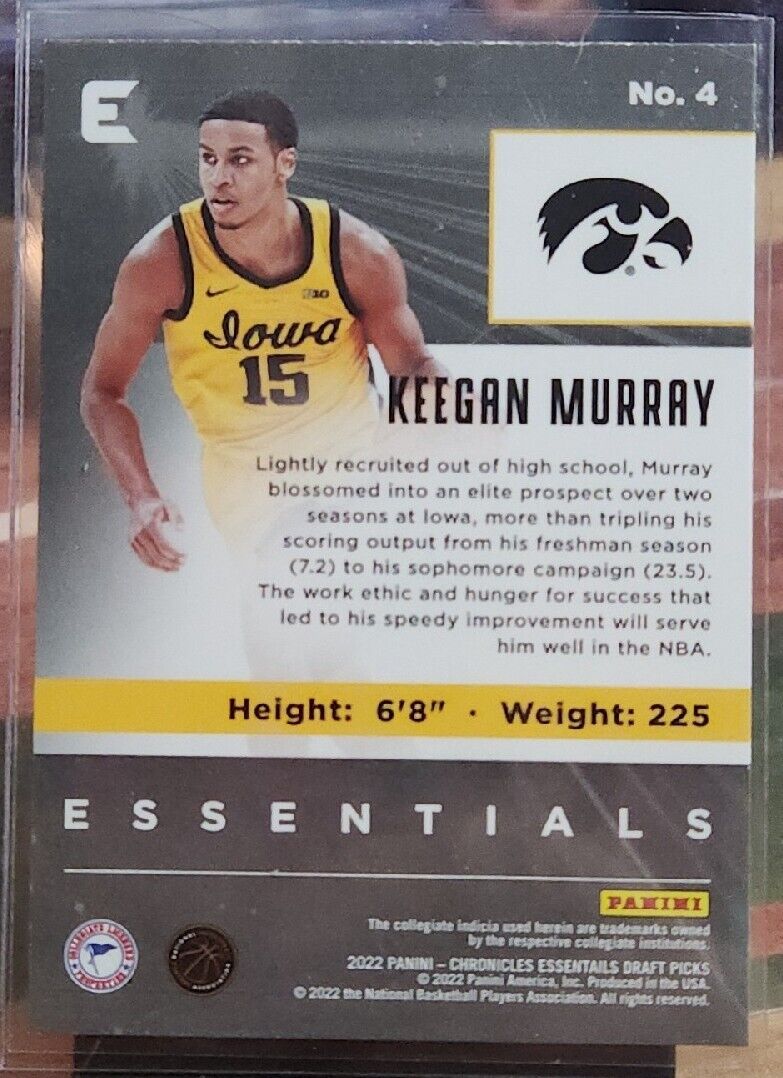 Keegan Murray 2022-23 Chronicles Draft Picks Essentials Rookie Card #4 SAC Kings