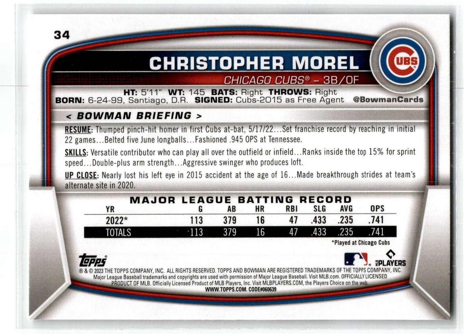 2023 Bowman #34 Christopher Morel NM