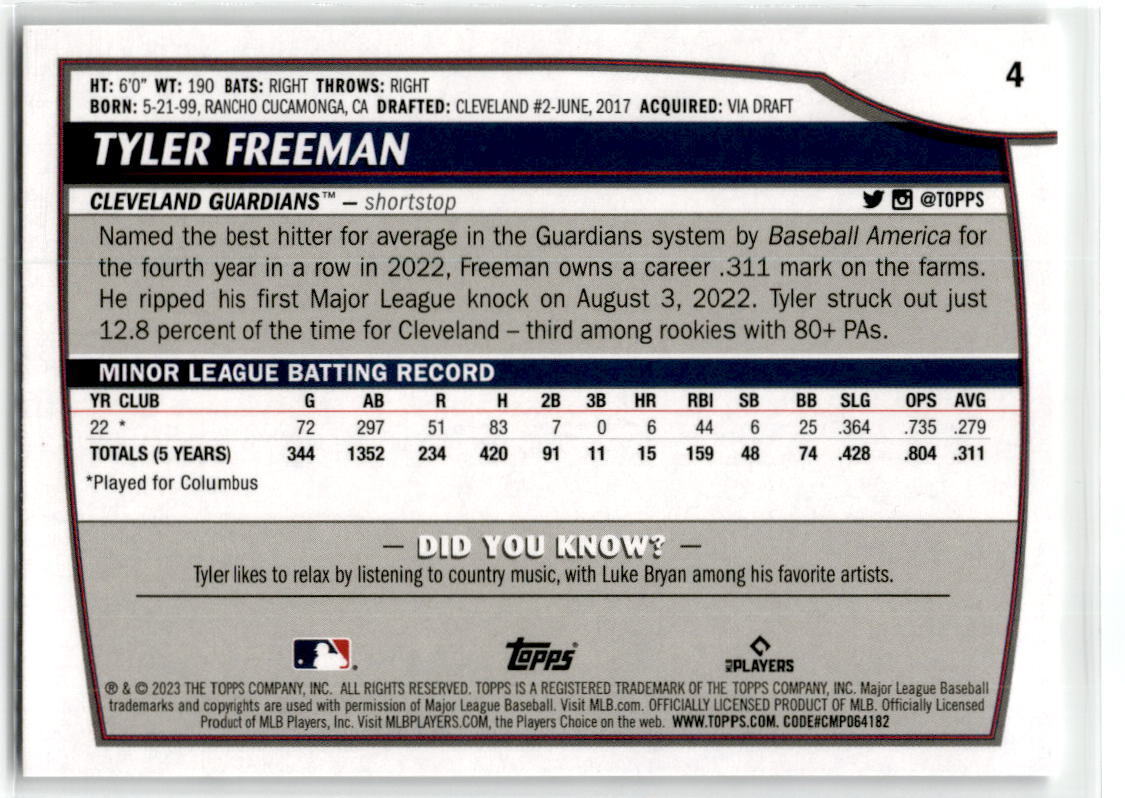 2023 Topps Big League #4 Tyler Freeman NM