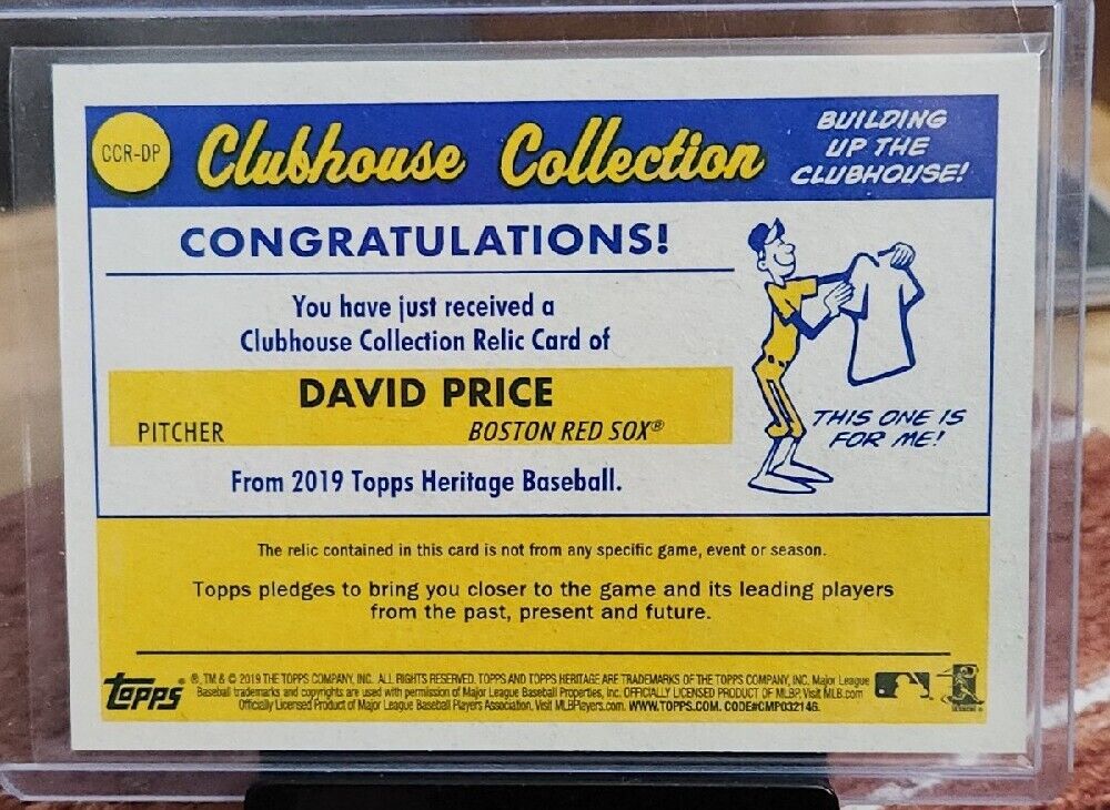 2019 Topps Heritage Clubhouse Collection Relics David Price #CCR-DP