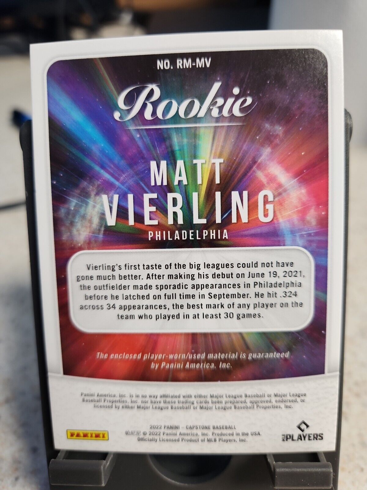 🔥2022 Panini Capstone Rookie Materials Matt Vierling Philadelphia Phillies RC🔥