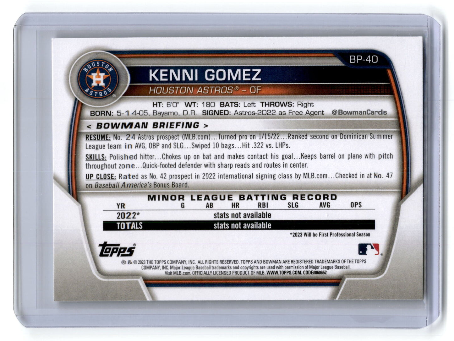 2023 Bowman #BP-40 Kenni Gomez Prospects NM