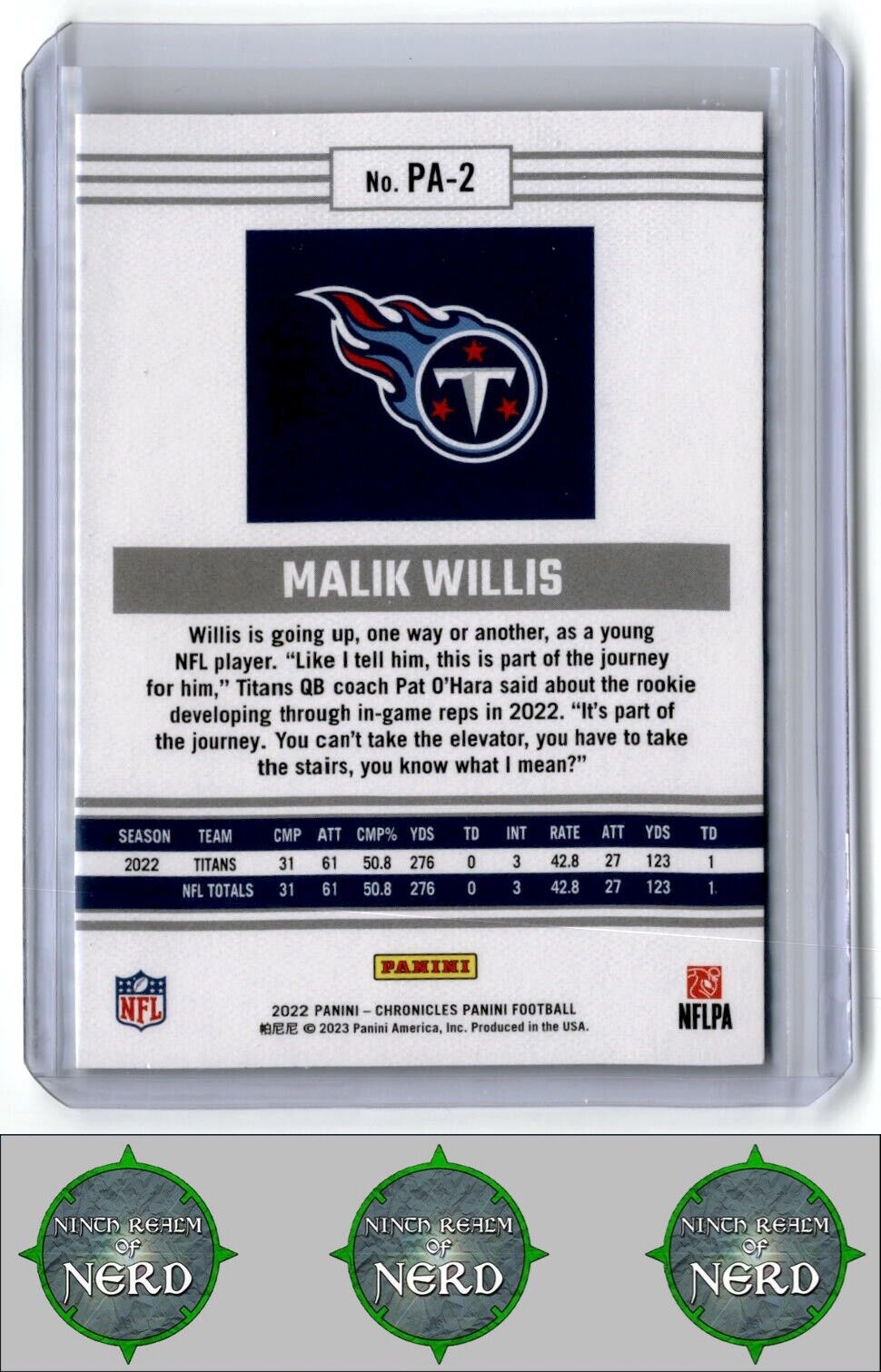 2022 Panini Chronicles #PA-2 Malik Willis Panini Teal