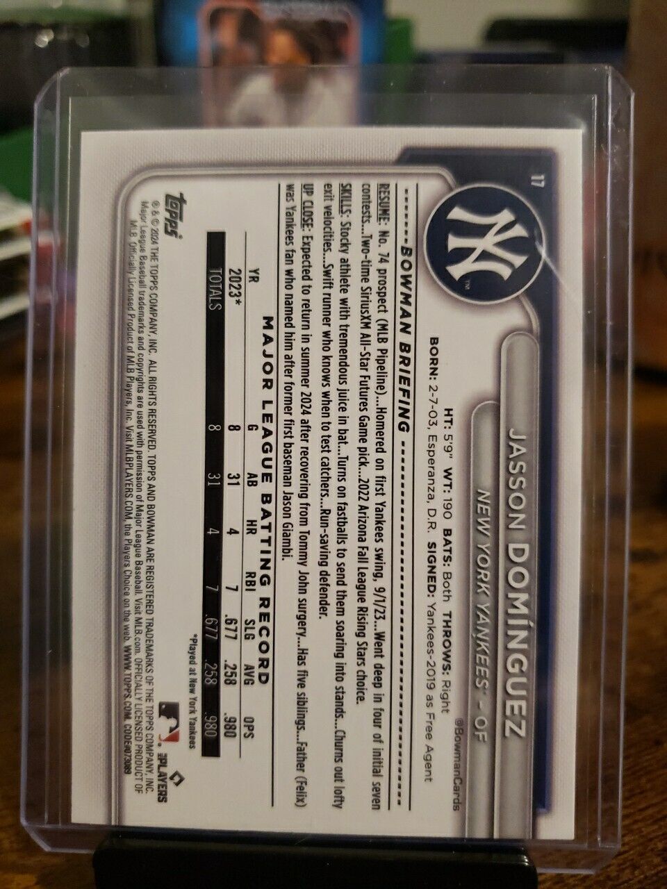 2024 Bowman Jasson Dominguez RC #17 Yankees Rookie