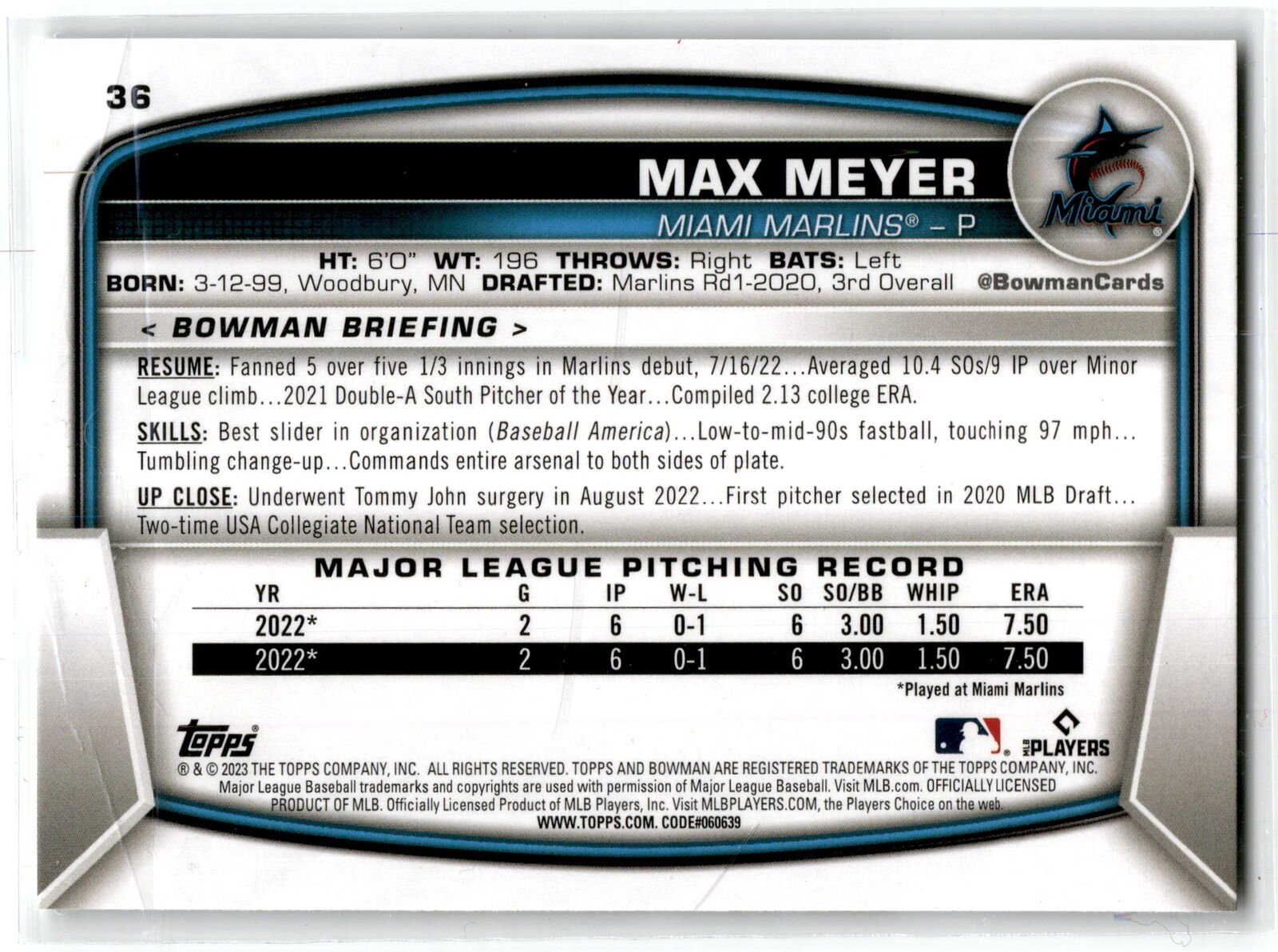 2023 Bowman #36 Max Meyer NM