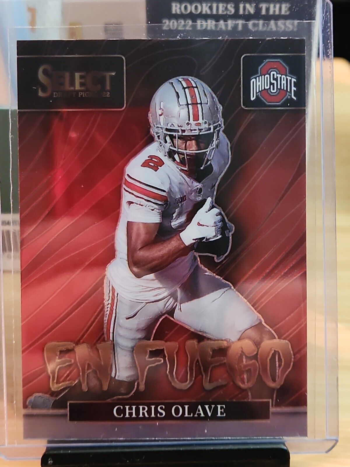 2022 Select Draft Picks Chris Olave En Fuego Rookie Insert Card- Saints/Ohio St