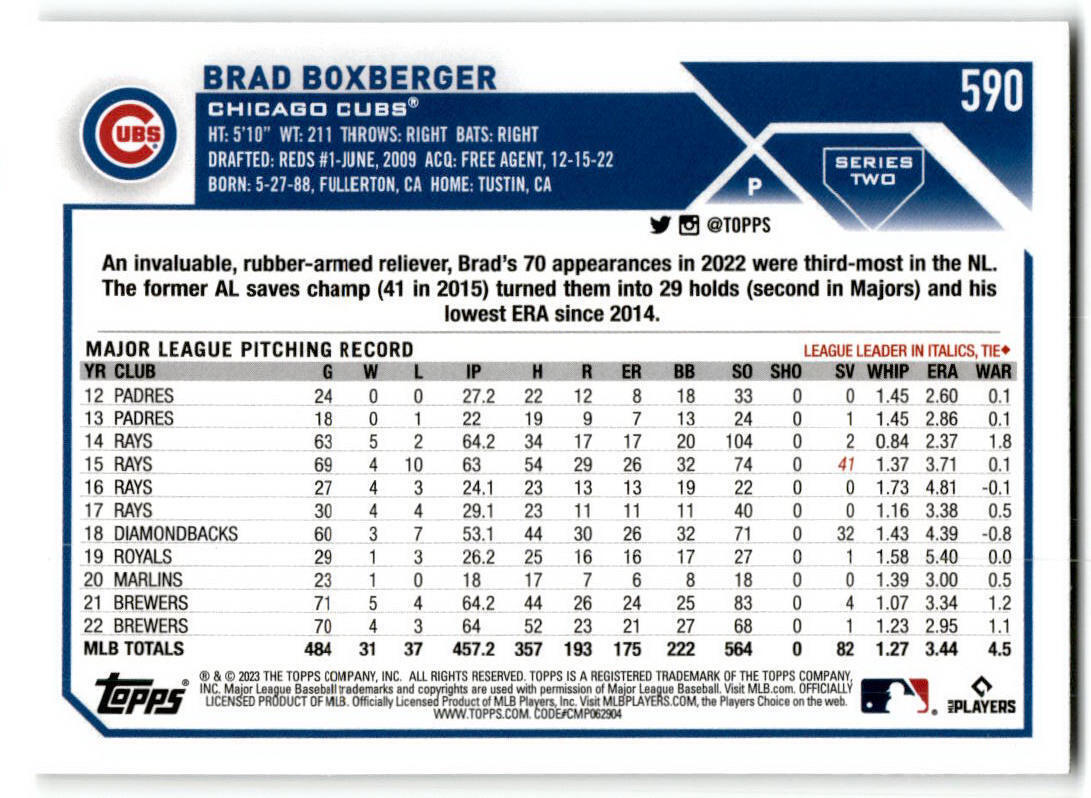 2023 Topps #590 Brad Boxberger NM