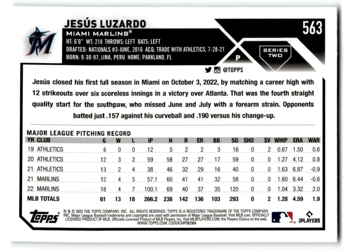 2023 Topps #563 Jesús Luzardo NM