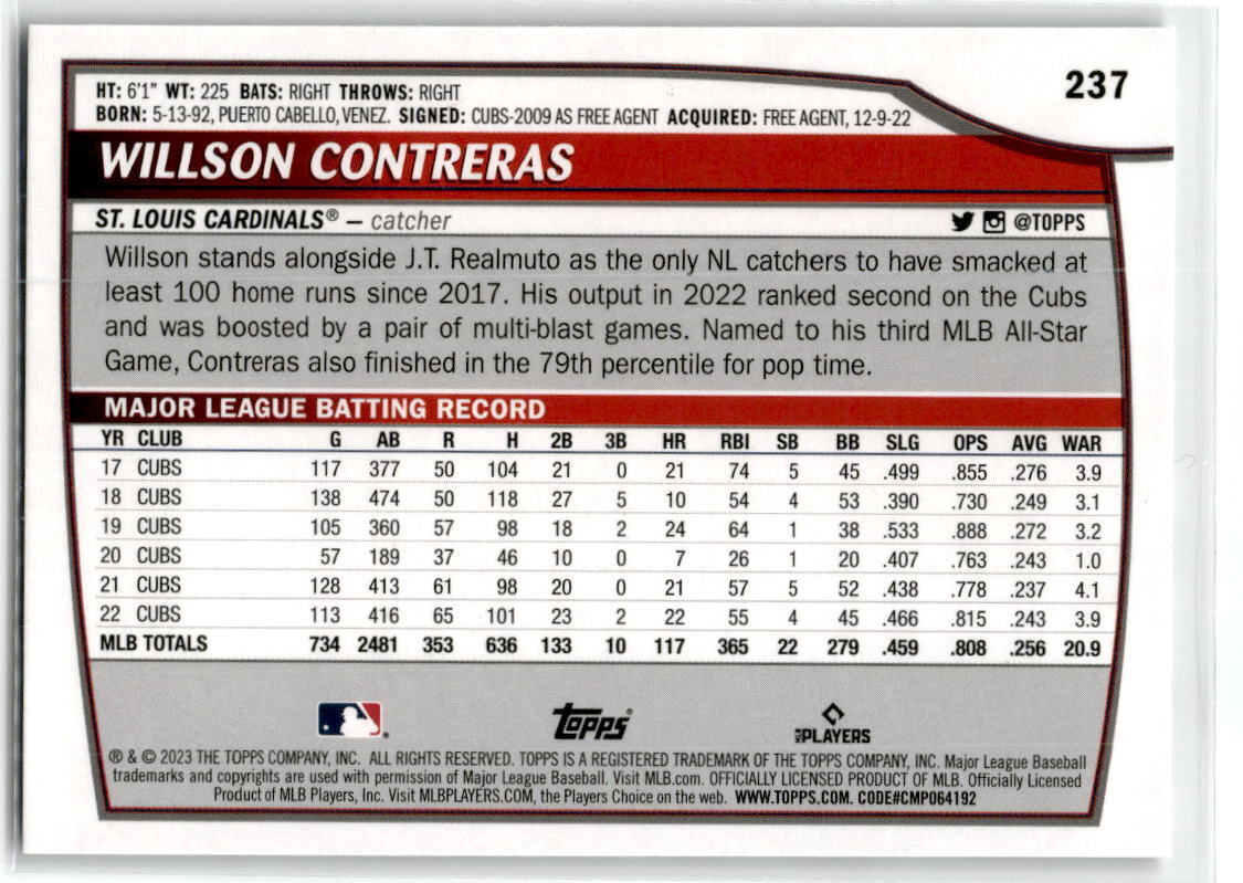 2023 Topps Big League #237 Willson Contreras NM