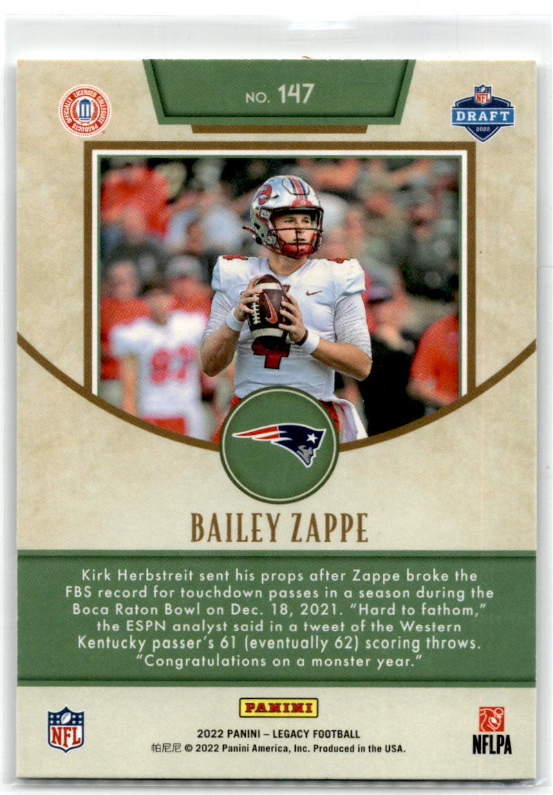 2022 Panini Legacy #147 Bailey Zappe NM