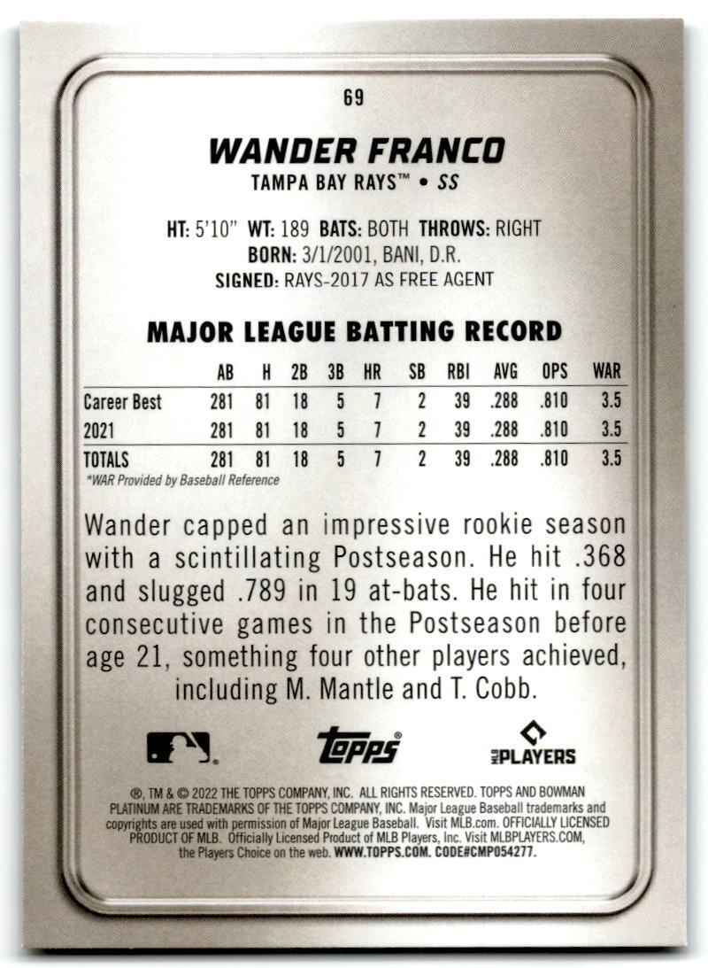 2022 Bowman Platinum #69 Wander Franco NM