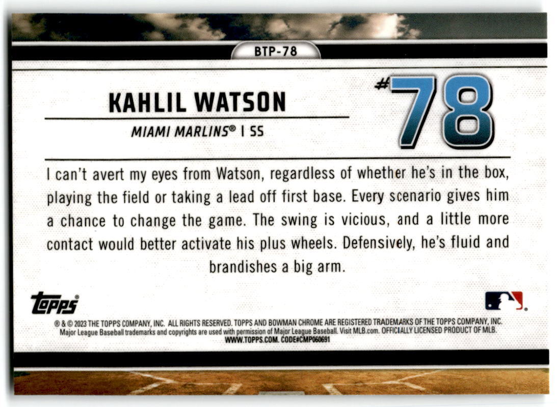 2023 Bowman #BTP-78 Kahlil Watson Bowman Scouts’ Top 100 NM