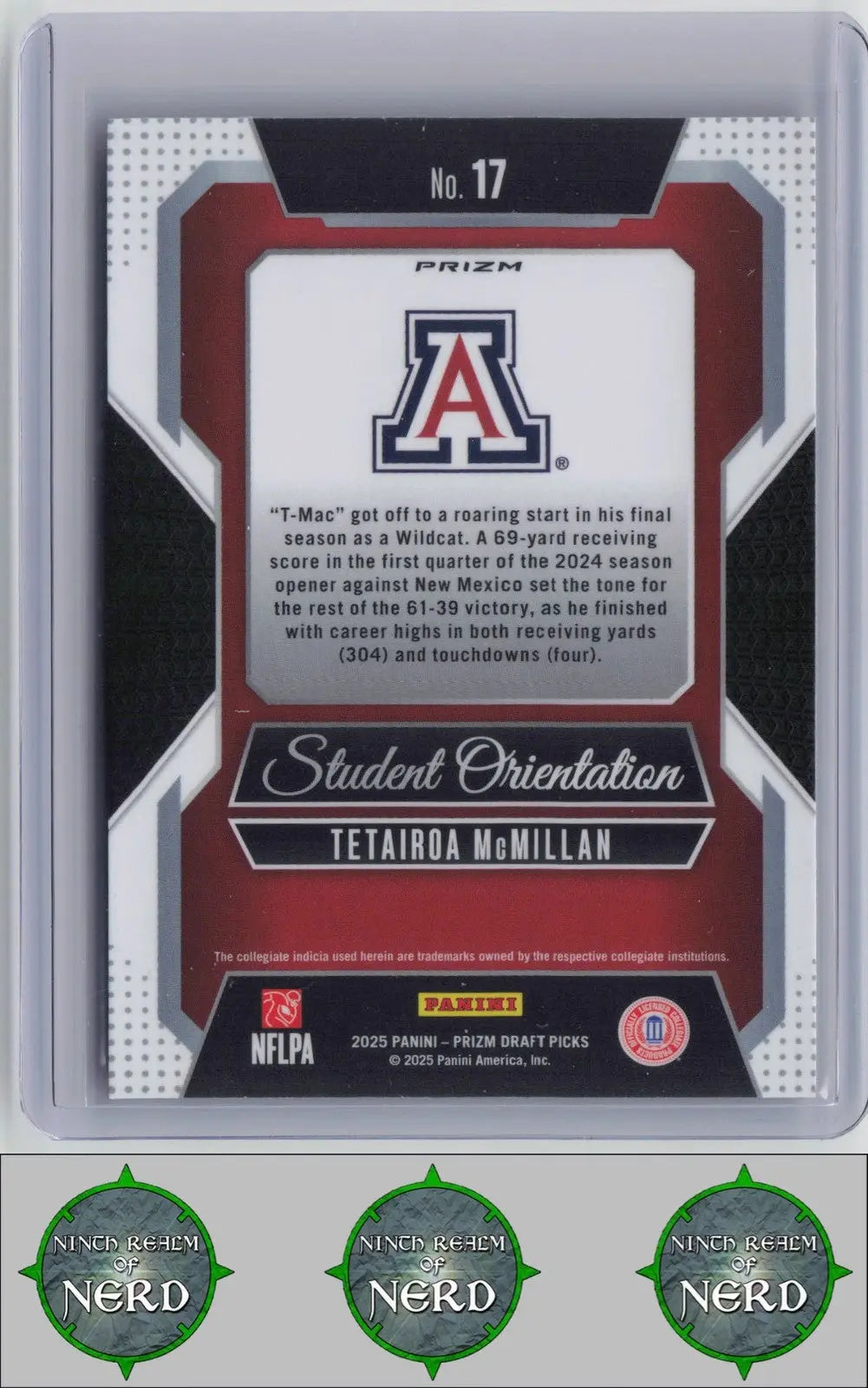 2025 Panini Prizm Draft Picks Tetairoa McMillan Gold Ice #17 Arizona Wildcats