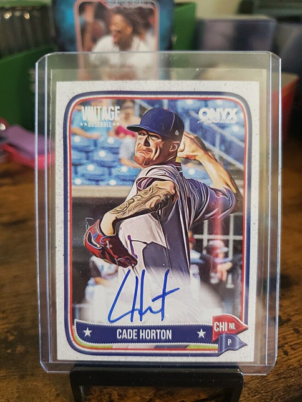 CADE HORTON 2024 ONYX VINTAGE BASEBALL ON CARD AUTO BLUE INK Chicago Cubs