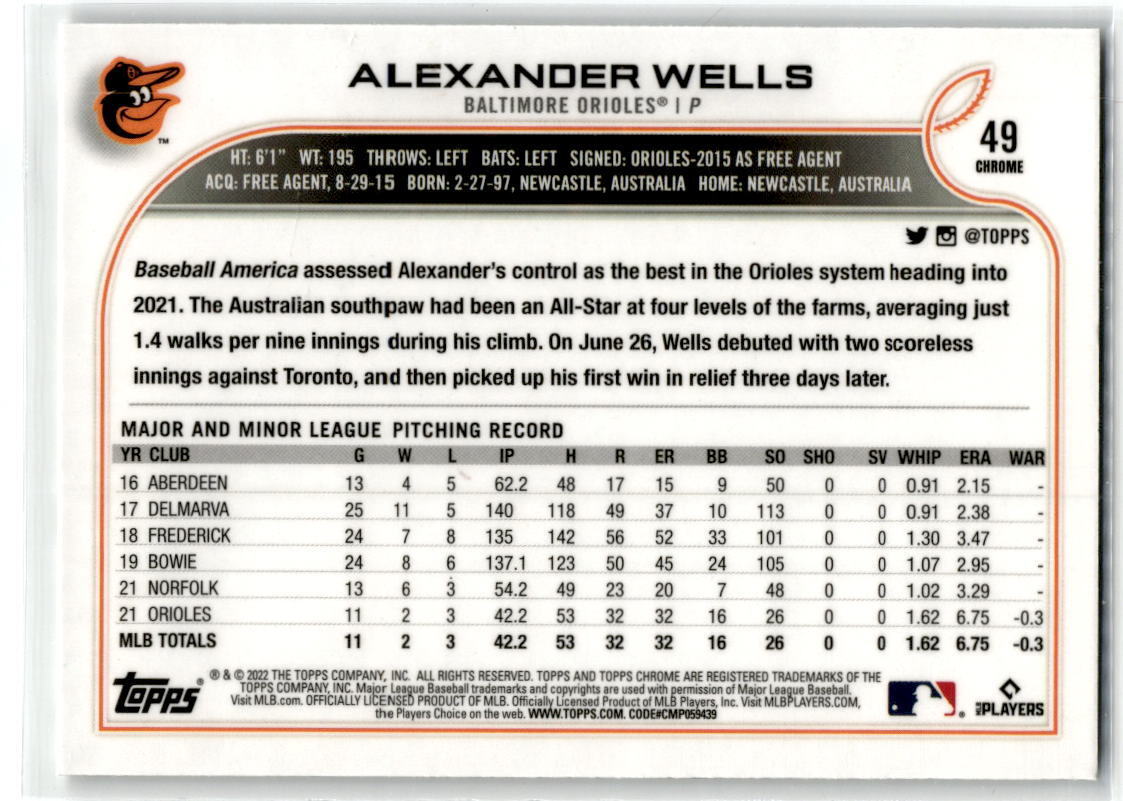 2022 Topps Chrome #49 Alexander Wells NM