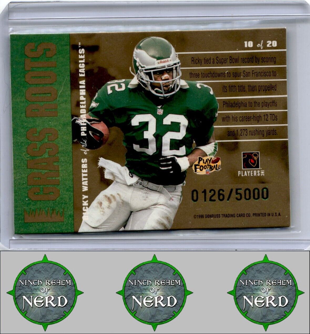 1996 Leaf #10 Ricky Watters Grass Roots #/5000