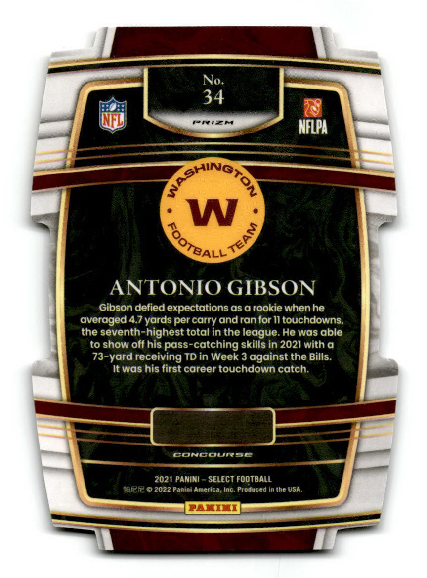 2021 Panini Select #34 Antonio Gibson Black and Gold Prizm Die Cut NM