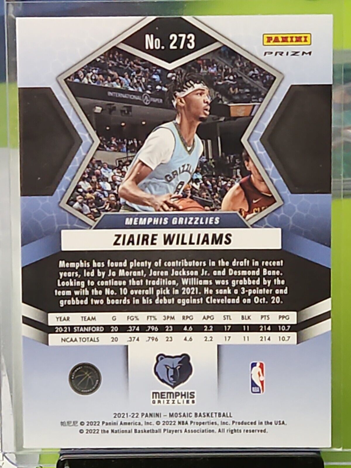 2021-22 Mosaic Basketball NBA Debut Ziaire Williams Green Mosaic #273 Rookie RC