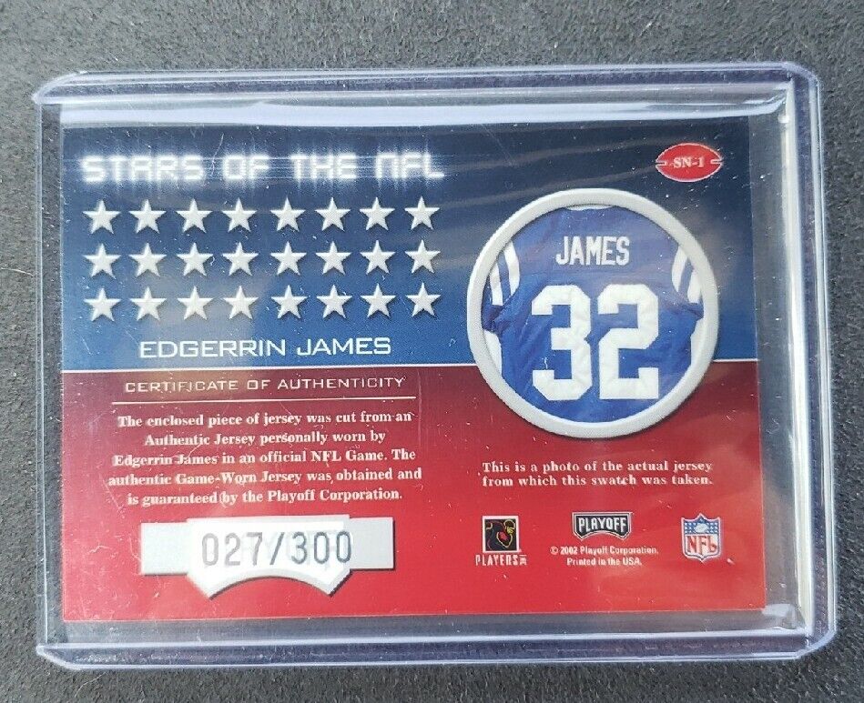 2002 Playoff Prestige Stars of the NFL Jerseys /300 Edgerrin James #SN-1 HOF
