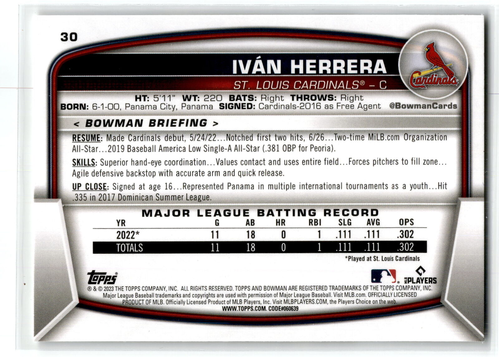 2023 Bowman #30 Ivan Herrera NM