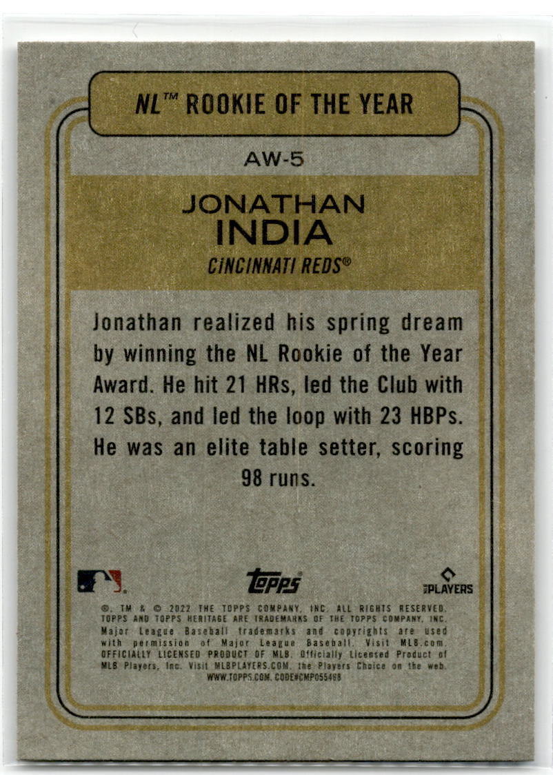 2022 Topps Heritage #AW-5 Jonathan India Award Winners NM