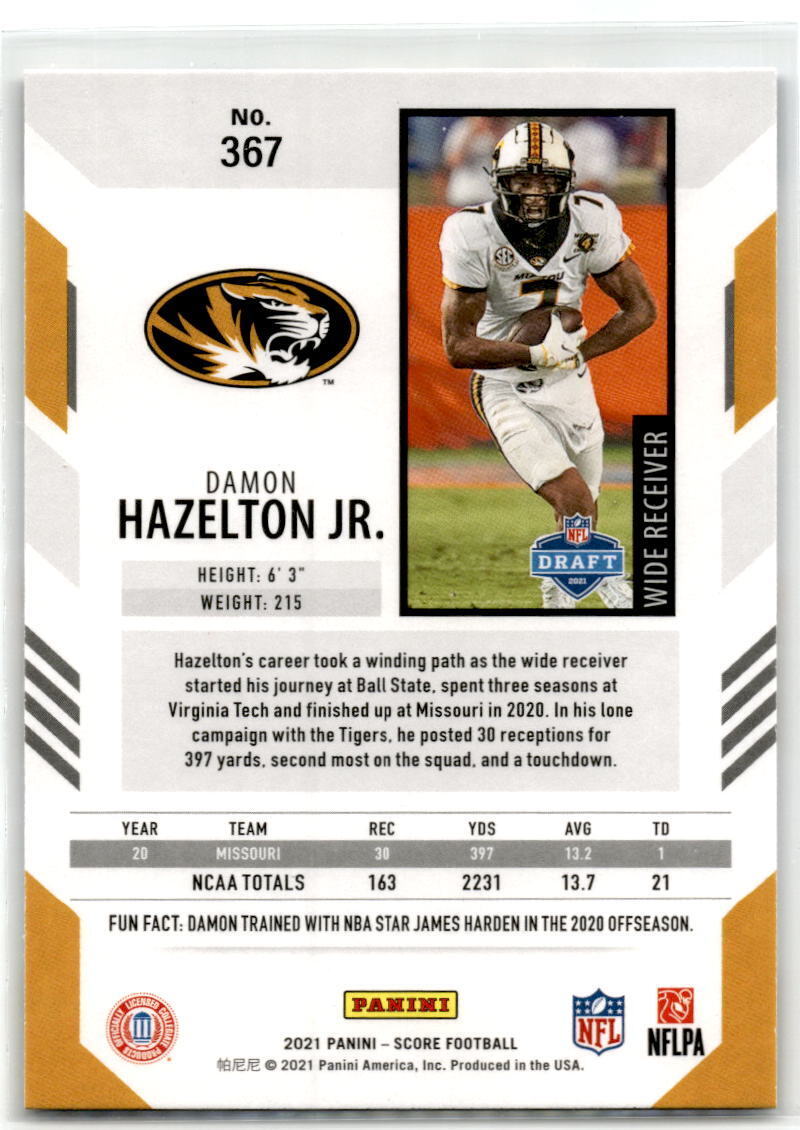 2021 Score #367 Damon Hazelton Jr. Signatures NM