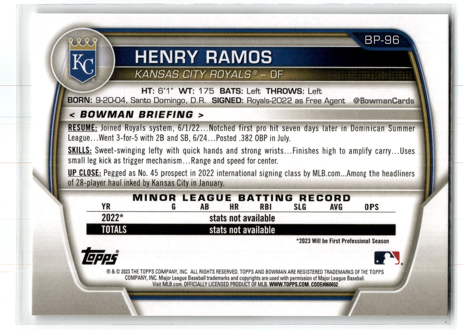 2023 Bowman #BP-96 Henry Ramos Prospects NM