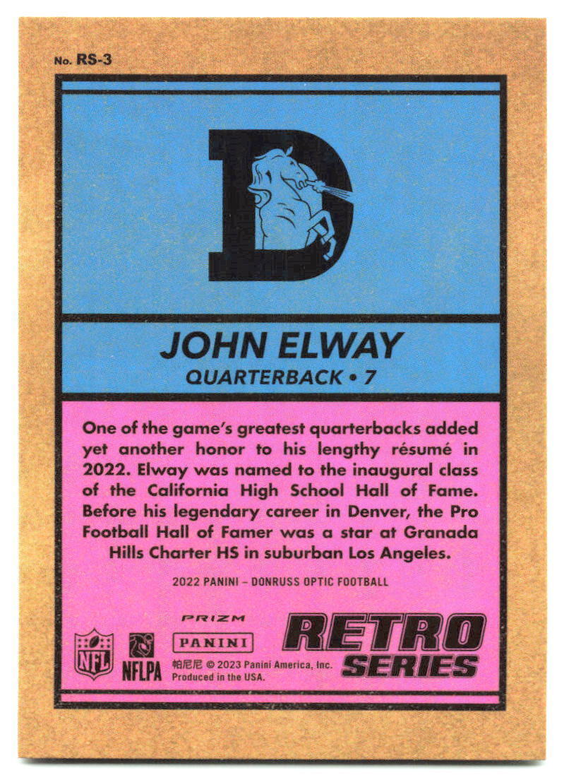 2022 Donruss Optic #RS-3 John Elway Retro Series Holo NM