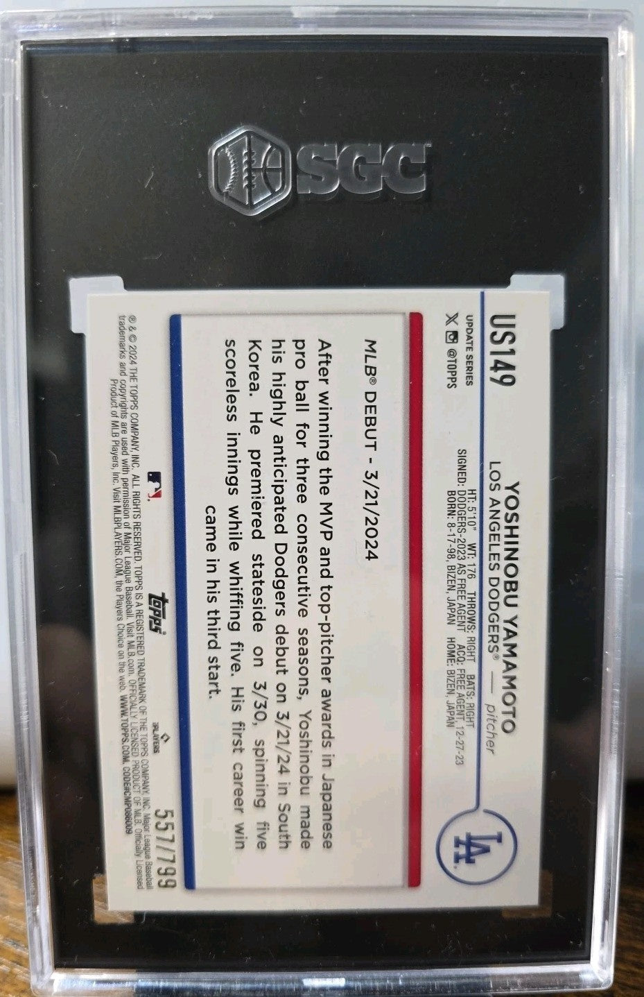 2024 Topps Update Yoshinobu Yamamoto Purple Foilboard RC /799 #US149 Dodgers